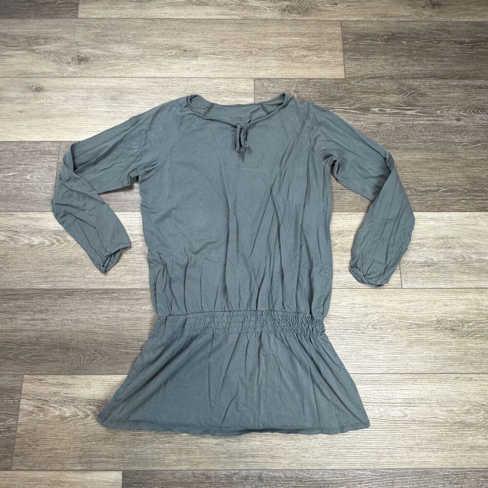 Patagonia Dress Womens Size L Gray Jersey Long Sleeve Ruched Waist Casual Travel